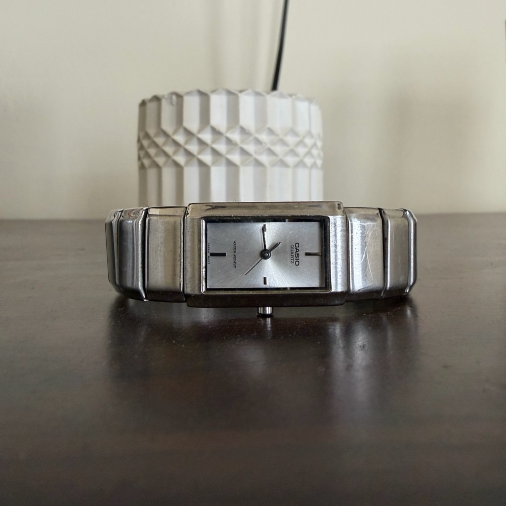 Casio Stainless Steel Watch with Rectangular Face